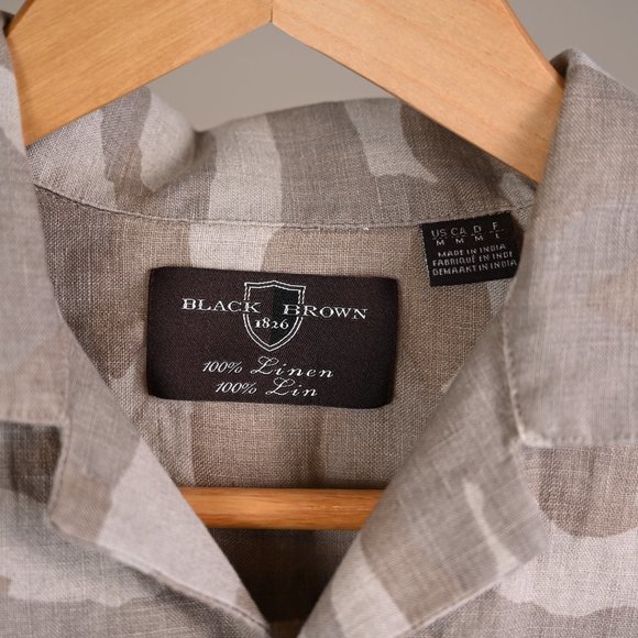 Men's 100% Linen Camo Print Short Sleeve Shirt - Size Medium - Picture 2 of 5